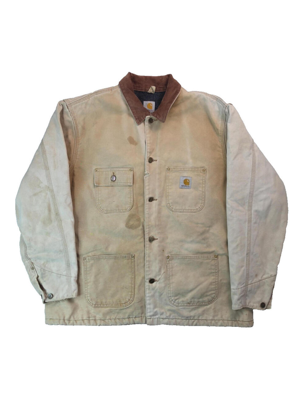 Carhartt Vintage Faded Tan Brown Canvas Blanket Lined Chore Jacket Mens XL C001